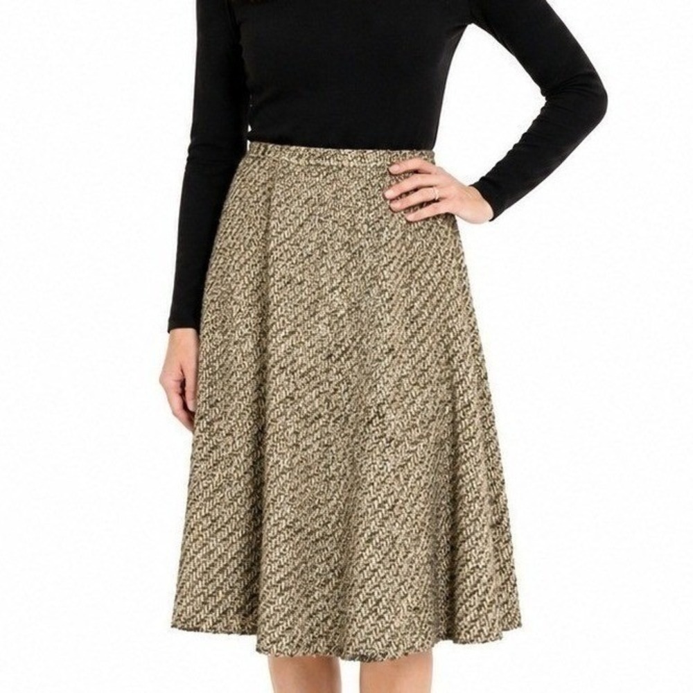 Jones New York Signature Tan Brown Tweed A-Line Skirt Size 14 Metallic Textured